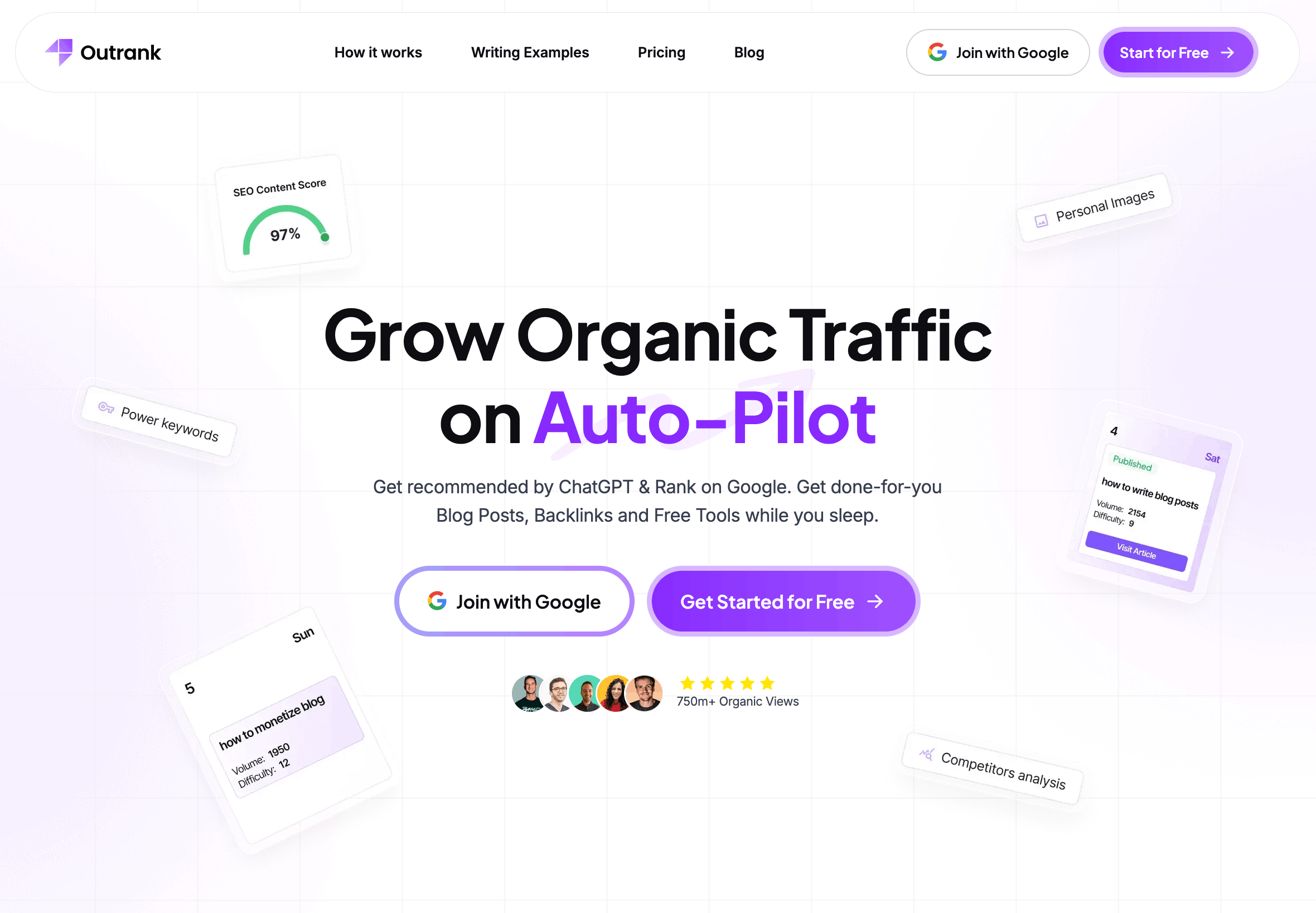 The Outrank landing page