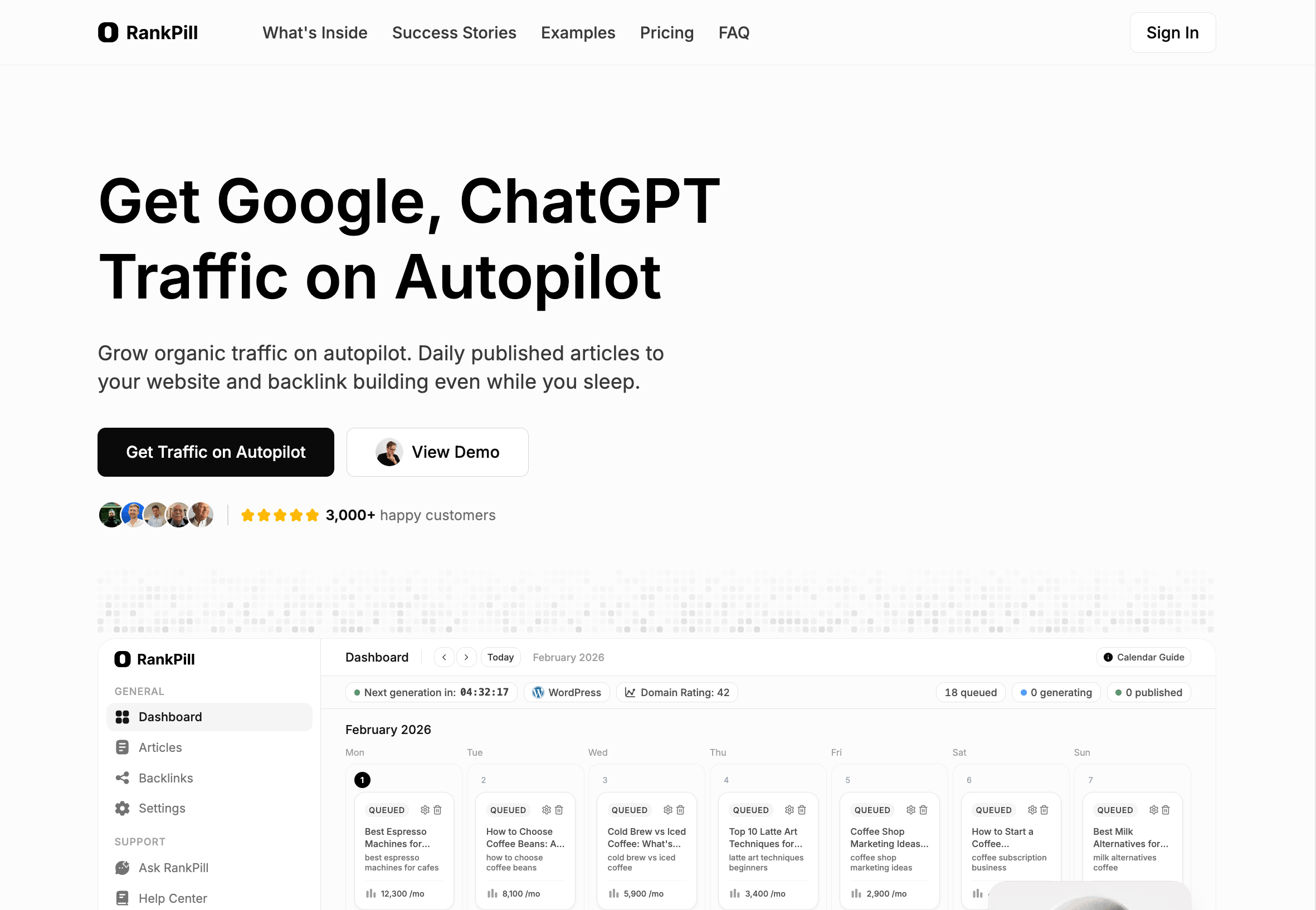 The RankPill landing page
