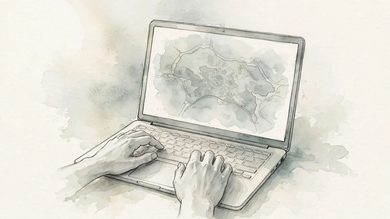 A reader checks a map on a laptop as a broad shaded area surrounds a city rather than marking a specific home, showing that IP geolocation is approximate.