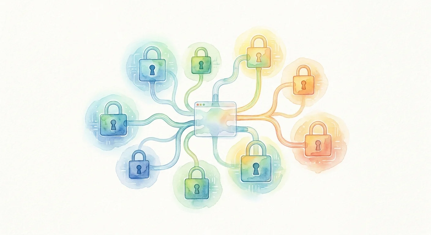 A series of interconnected, brightly colored digital lockboxes representing secure data isolation and multi-tenant architecture.