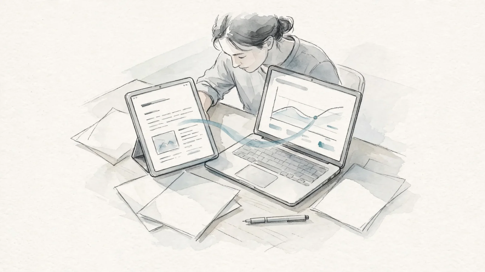 For the opening definition, show a content creator comparing a guest-post page on a tablet with an analytics dashboard on a laptop, conveying the handoff from partner site to visit; no legible text.