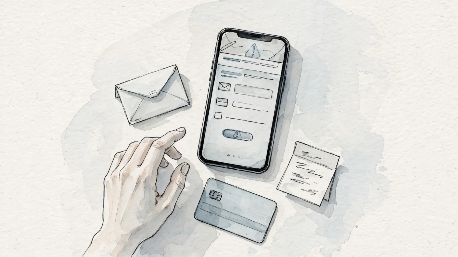 A visitor pauses after a failed checkout or contact-form submission, checking for an order confirmation on a phone before retrying while a support note records the URL and time; no readable text.