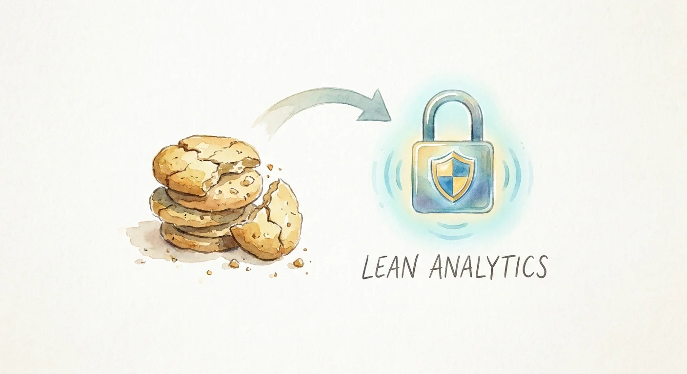 A split conceptual visualization showing traditional crumbling cookies on one side and a glowing, secure digital lock on the other, representing the shift to privacy-first analytics.