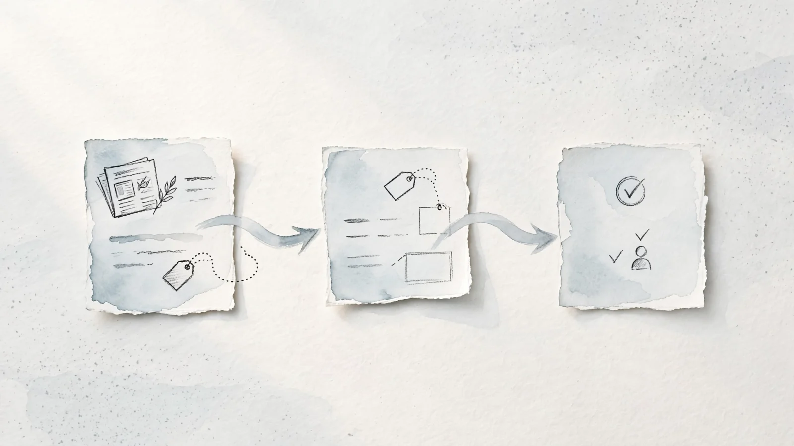 Opening illustration: An editorial scene follows a visitor from a partner article through a tagged landing page to a signup, making both the acquisition path and conversion outcome visible.