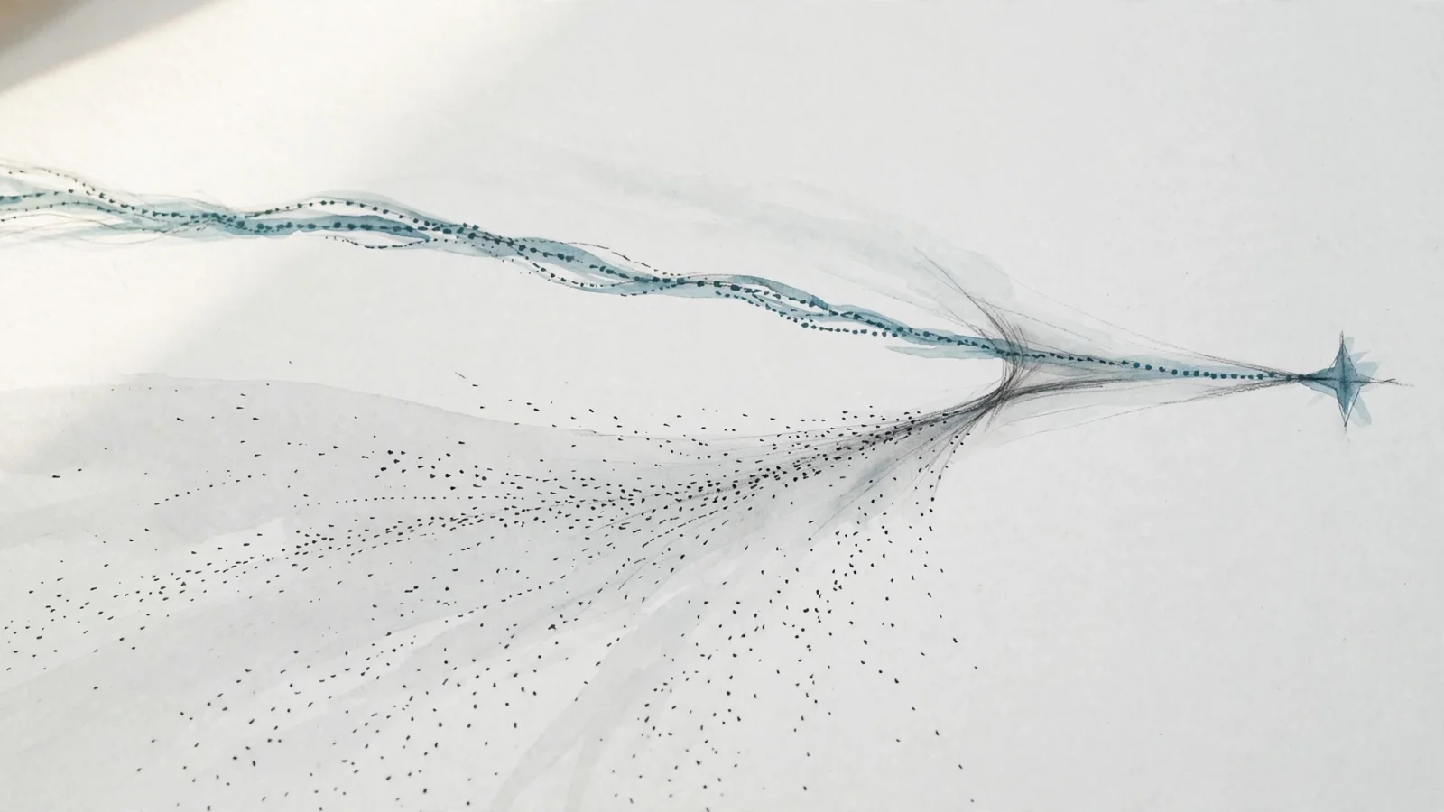 Measurement illustration: An analyst compares a large stream of low-intent visits with a smaller stream that reaches signups and revenue, emphasizing source quality over raw traffic volume.