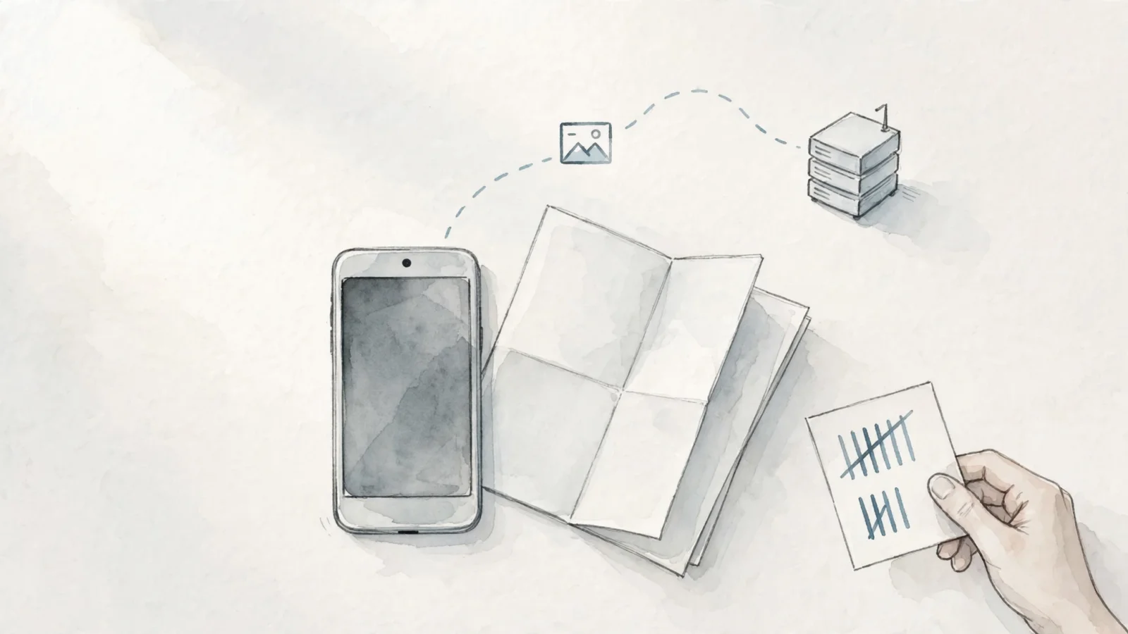 A marketer reviews rising email-open counts as a recipient’s phone quietly preloads newsletter images before the message is read, showing why open metrics are only a proxy.