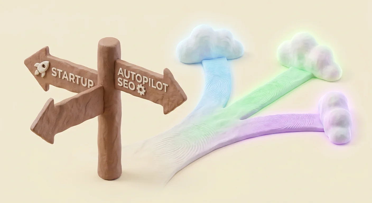 A futuristic directional signpost pointing toward different glowing AI search engine pathways representing ChatGPT, Claude, and Gemini.