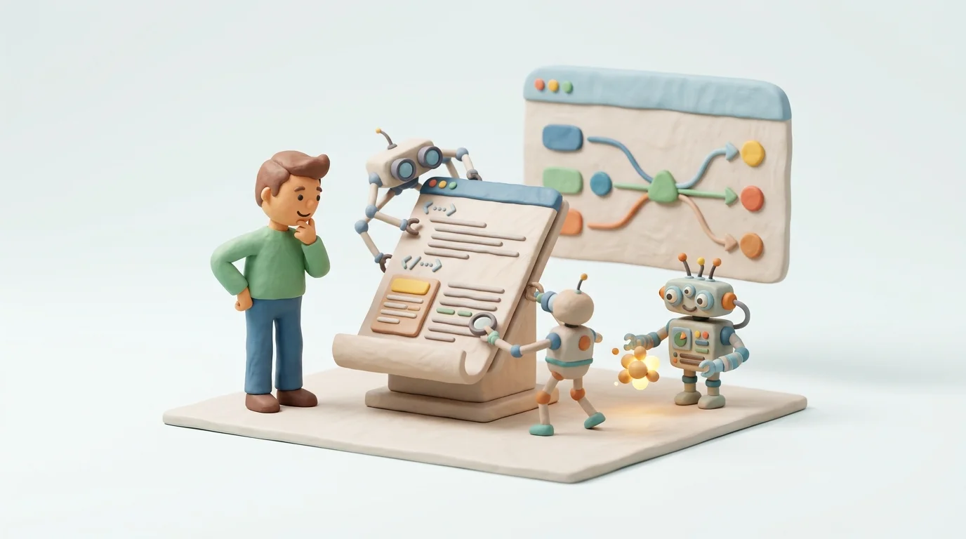 A website owner examines a crawlable content page while conventional search and AI-search crawlers discover it, with referral activity visible in a nearby analytics dashboard.