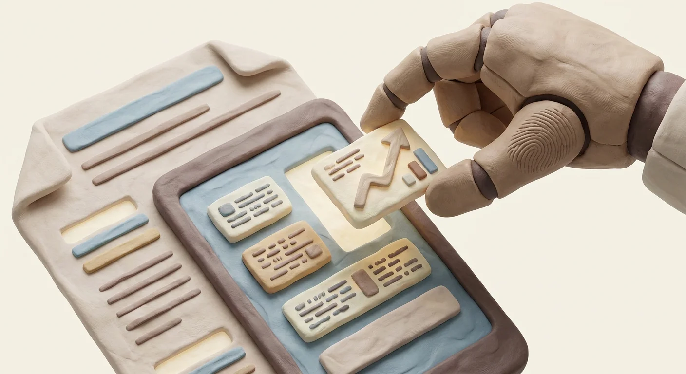 A close-up of an AI robot hand carefully picking out specific highlighted statistics and quotes from a digital document to represent LLM data extraction.