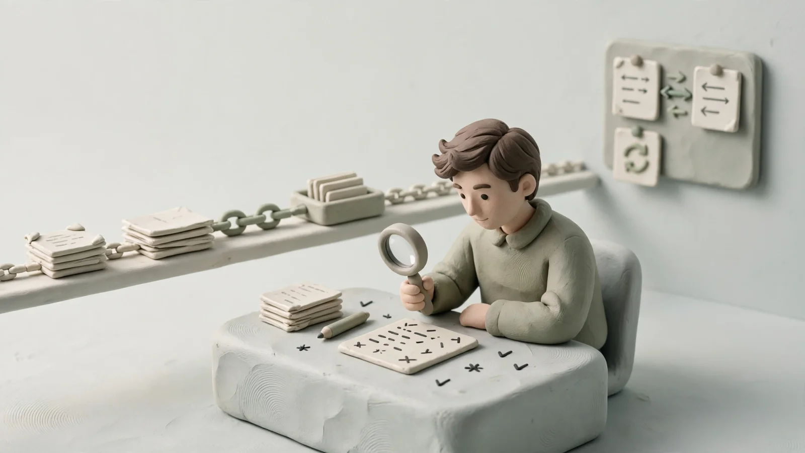 A human-in-the-loop publishing scene shows a founder verifying facts and citations while an automated workflow moves research, drafting, internal links, and CMS publishing in the background, emphasizing controlled automation over content volume.