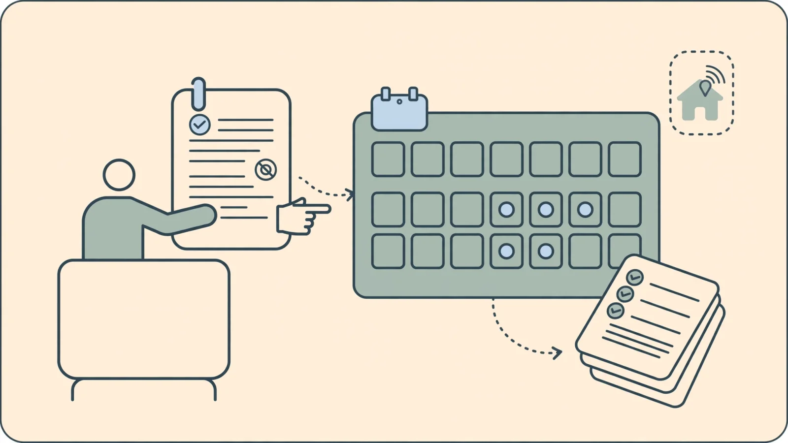 A job seeker at a home desk comparing an offer with a calendar and workload notes, underscoring that remote location alone does not reveal schedule or demands.
